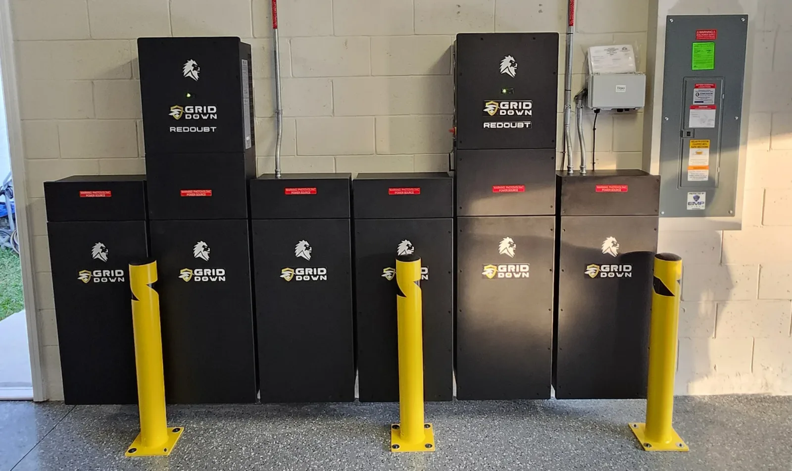 Full residential solar backup system featuring Grid Down Redoubt batteries for home energy security and grid-independent power.